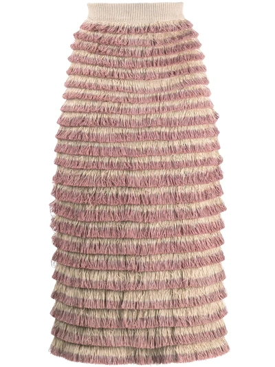 Pre-owned Burberry 2000's Fringed Skirt In Neutrals