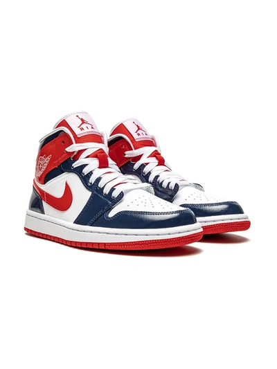 Air 1 Mid Sneakers In Midnight Navy University Red & White