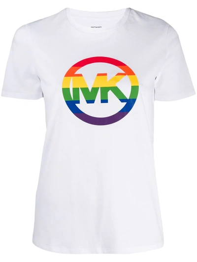 Shop Michael Michael Kors Rainbow Logo T-shirt In White