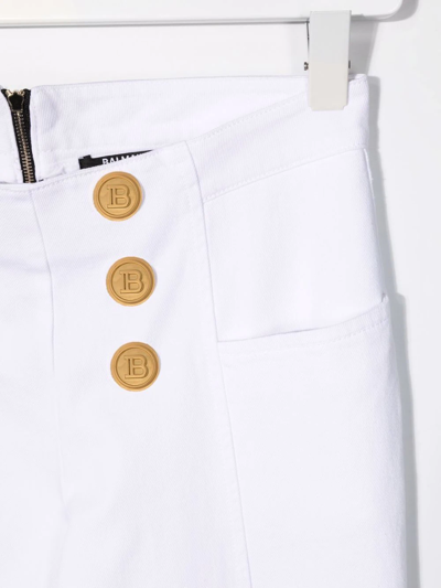 Shop Balmain Double-breasted Button Trousers In White