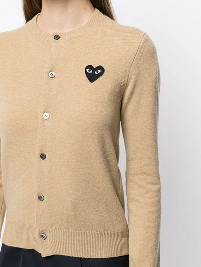Shop Comme Des Garçons Play Embroidered-heart Button-up Cardigan In Brown