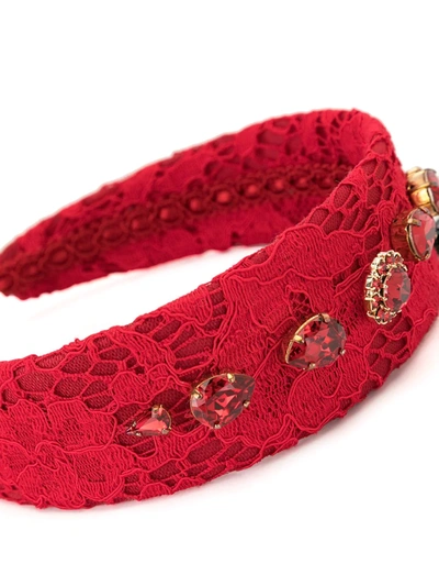 Shop Dolce & Gabbana Bejewelled Lace Headband In Red