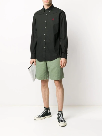 Shop Polo Ralph Lauren Embroidered Logo Cotton Shirt In Black