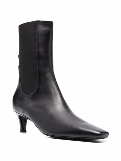 Shop Totême The Mid Heel Leather Boots In Black