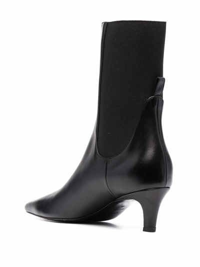 Shop Totême The Mid Heel Leather Boots In Black