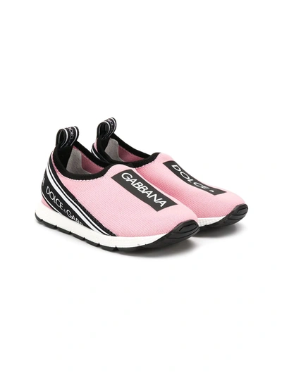 Shop Dolce & Gabbana Sorrento Logo-tape Slip-on Sneakers In Pink