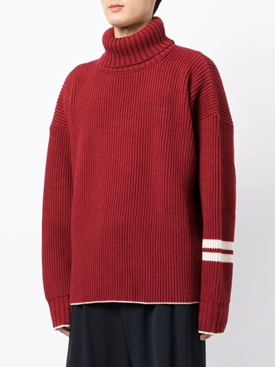 Shop Uniforme Stripe-sleeve Knitted Jumper In Red