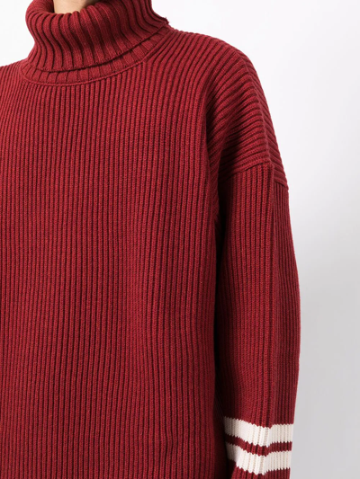 Shop Uniforme Stripe-sleeve Knitted Jumper In Red