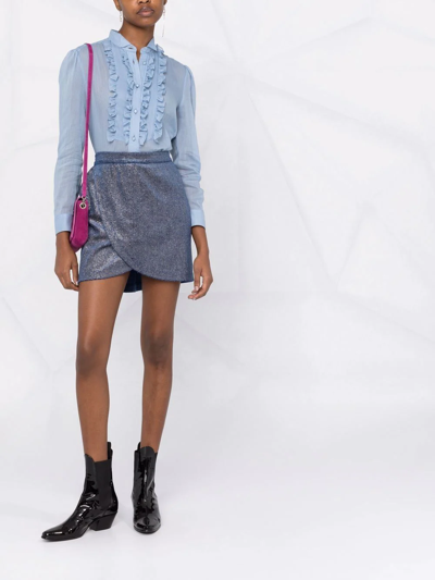 Shop Zadig & Voltaire Metallic Wrap Mini Skirt In Blau