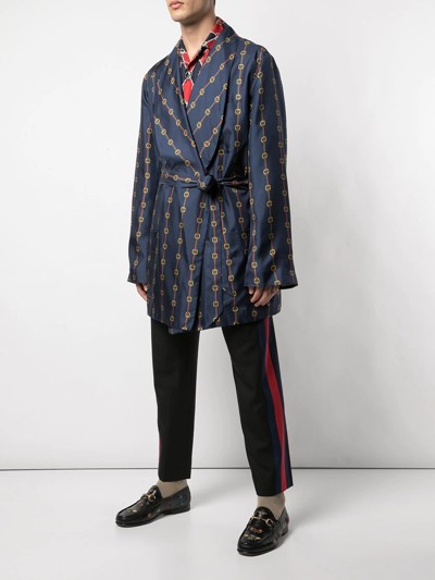 Shop Gucci Stirrups And Web Silk Coat In Blue