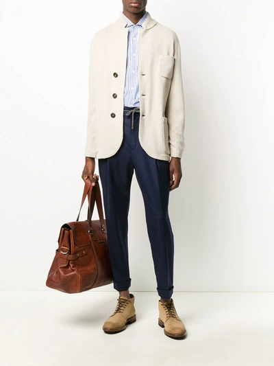 Shop Brunello Cucinelli Cropped Drawstring Trousers In Blue