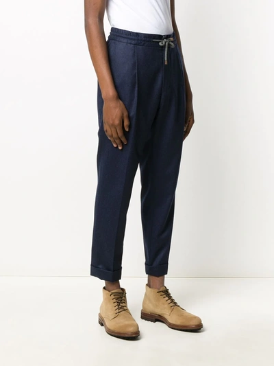 Shop Brunello Cucinelli Cropped Drawstring Trousers In Blue