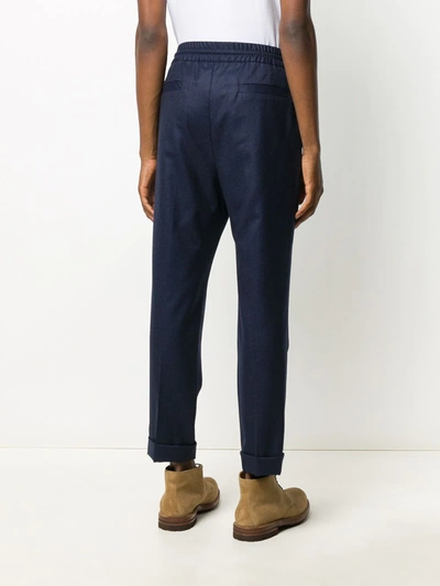 Shop Brunello Cucinelli Cropped Drawstring Trousers In Blue