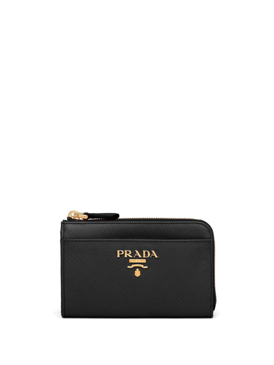 Shop Prada Zipped Pouch Keychain In Black