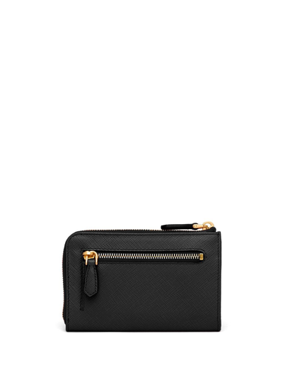 Shop Prada Leather Keychain Wallet In Black