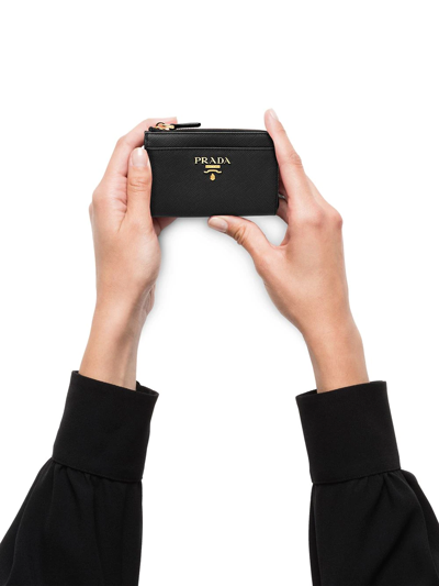 Shop Prada Leather Keychain Wallet In Black