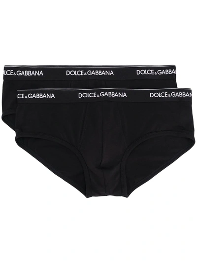 Shop Dolce & Gabbana Brando Logo-waistband Briefs (pack Of Two) In Black