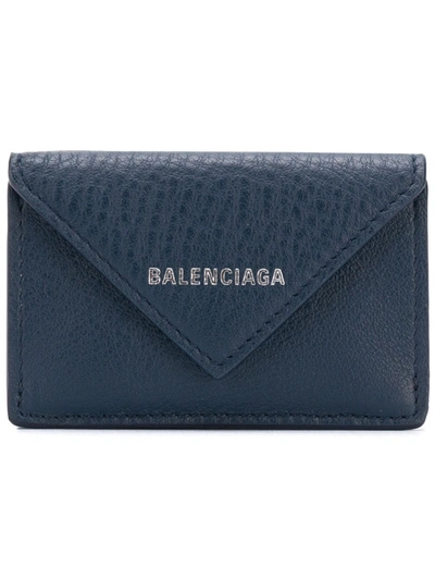 Balenciaga Papier Mini Printed Textured-leather Wallet In Blue | ModeSens