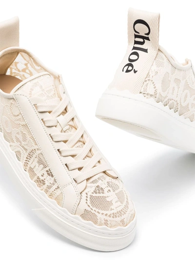 Chloé Lauren Scalloped Leather-trimmed Lace High-top Sneakers In Neutrals