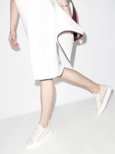 Chloé Lauren Scalloped Leather-trimmed Lace High-top Sneakers In Neutrals