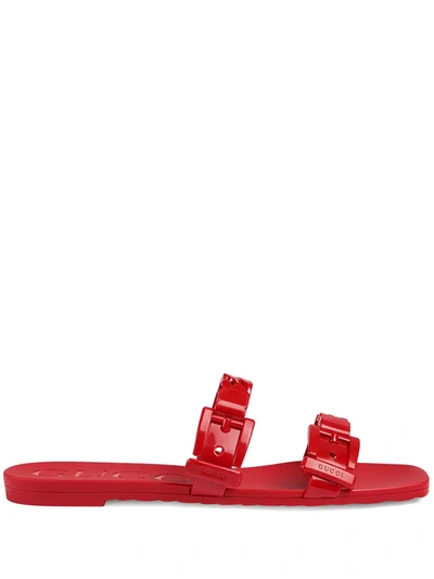 Shop Gucci Chain Strap Flat Sandals In Red