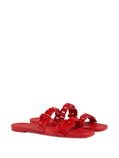 Shop Gucci Chain Strap Flat Sandals In Red