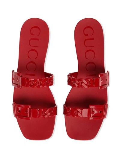 Shop Gucci Chain Strap Flat Sandals In Red