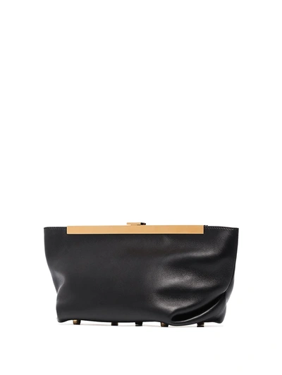 Shop Khaite The Envelope Pleat Leather Clutch In Black