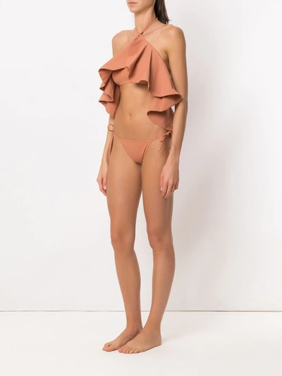 Amir Slama Ruffled Swimsuit In Neutrals