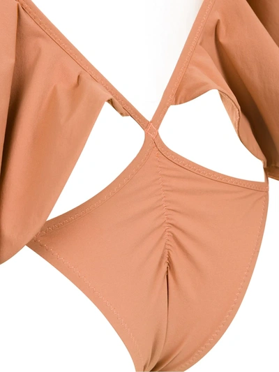 Shop Amir Slama Ruffled Swimsuit In Neutrals