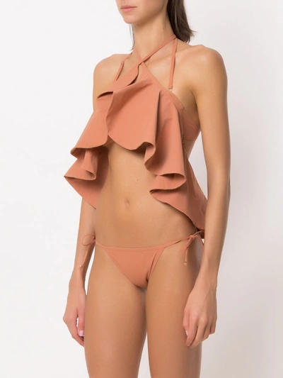 Amir Slama Ruffled Swimsuit In Neutrals