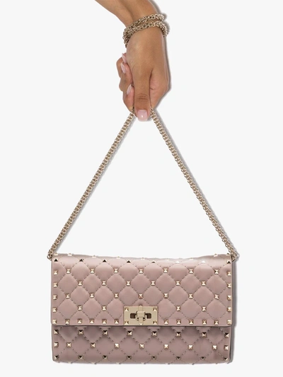 Valentino Neutral Rockstud Medium Leather Shoulder Bag In Neutrals