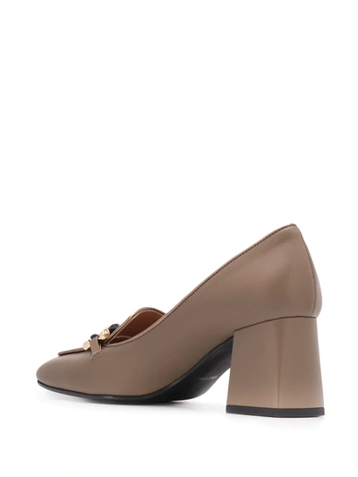 Shop Pollini Chain-trim Mid-heel Pumps In Brown