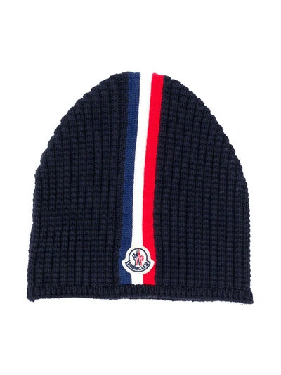 Shop Moncler Cable Knit Beanie In Blue