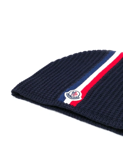 Shop Moncler Cable Knit Beanie In Blue