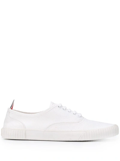 Thom Browne White Cotton Canvas Heritage Sneakers In White