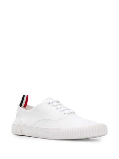 Thom Browne White Cotton Canvas Heritage Sneakers In White
