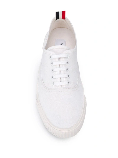 Thom Browne White Cotton Canvas Heritage Sneakers In White