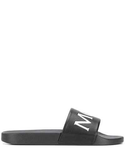 Shop Moncler Logo-print Slides In Black