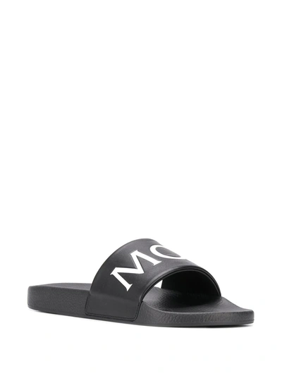 Shop Moncler Logo-print Slides In Black