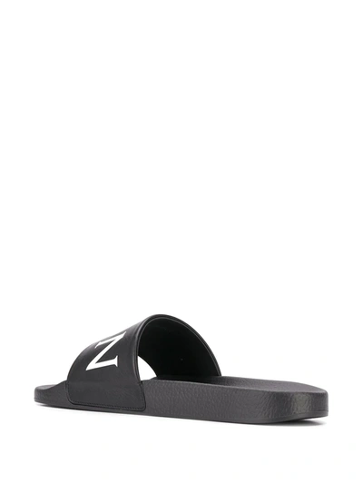 Shop Moncler Logo-print Slides In Black