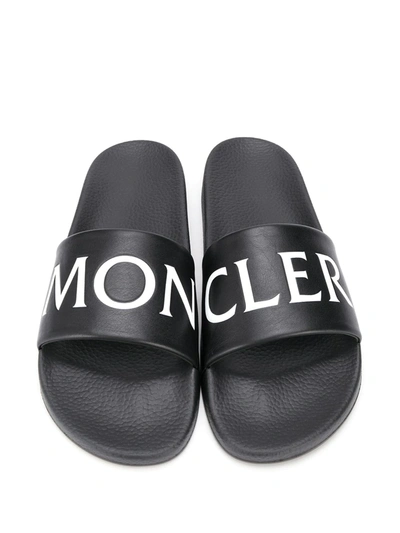 Moncler Bastien Logo Leather Slide Sandals In Black