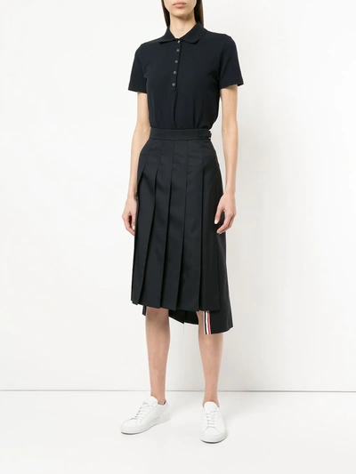 Thom Browne Striped Stretch Knit-trimmed Cotton-piqué Polo Shirt In Blue