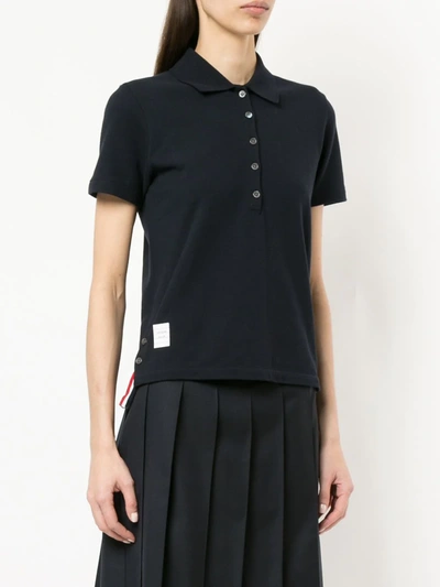 Thom Browne Striped Stretch Knit-trimmed Cotton-piqué Polo Shirt In Blue