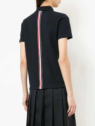 Thom Browne Striped Stretch Knit-trimmed Cotton-piqué Polo Shirt In Blue