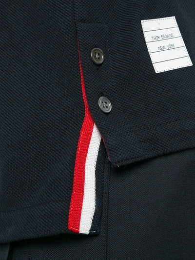 Thom Browne Striped Stretch Knit-trimmed Cotton-piqué Polo Shirt In Blue
