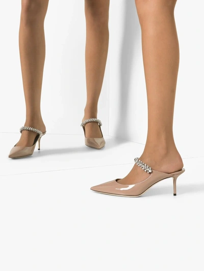 Jimmy Choo Bing 65 Patent Leather Mules In Neutrals