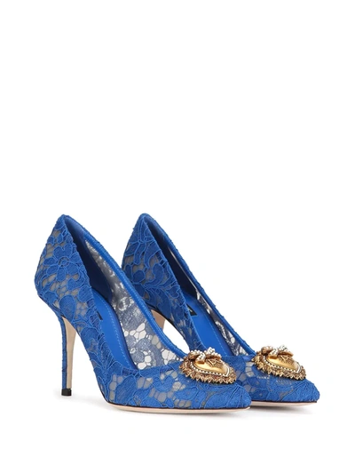 Shop Dolce & Gabbana Embellished Lace Pumps In Blue