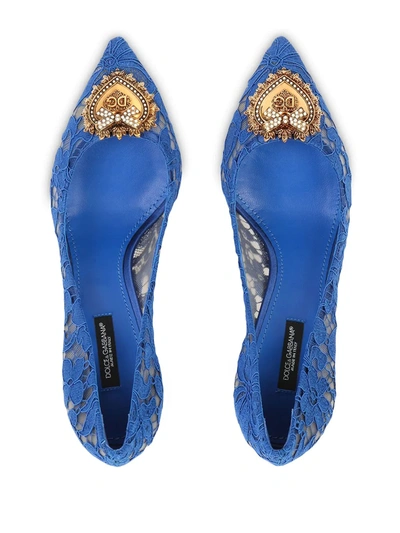 Shop Dolce & Gabbana Embellished Lace Pumps In Blue