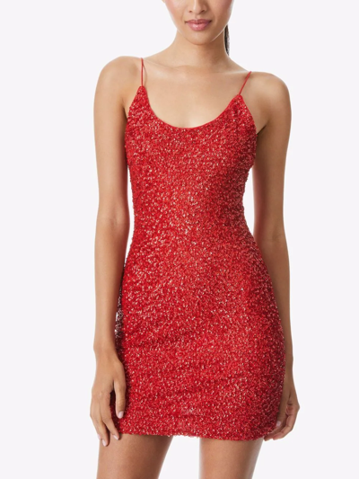 Shop Alice And Olivia Nelle Embellished Dress In Rot